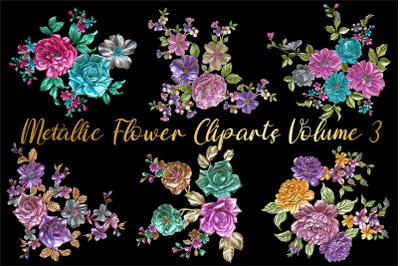 Metallic Embossed 3D flower Bouquet Cliparts Volume 3