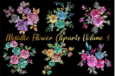 Metallic Embossed 3D flower Bouquet Cliparts Volume 4