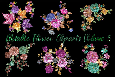 Metallic Embossed 3D flower Bouquet Cliparts Volume 5
