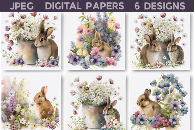 Easter Bunny With Flowers Digital Papers