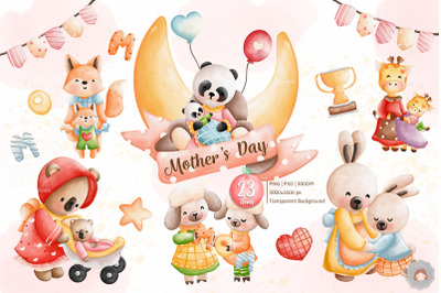 Animal Mother &amp; Baby Mothers Day Clipart