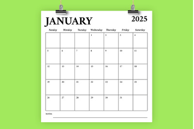 2025 Square 12x12 Calendar Template