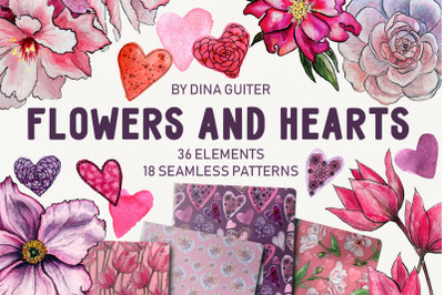 Hearts &amp; Flowers Valentine Clipart and Patterns