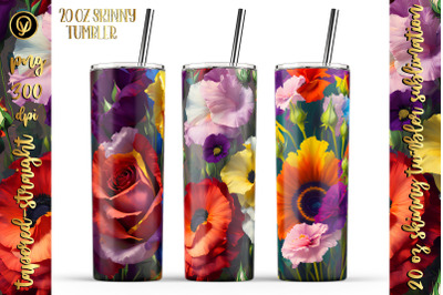 Delightful Bouquet: 20 oz Skinny Tumbler Wrap with Floral Design