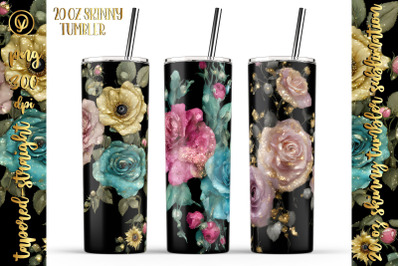 Stunning 20 oz Glittery Floral Skinny Tumbler Wrap Png
