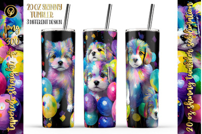 20 Oz Skinny Tumbler Oil Painting Puppy And Balloons Wraps