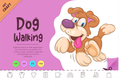 Cartoon Dog Walking. Clipart.