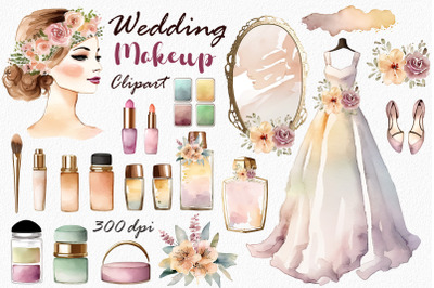 Watercolor wedding makeup clipart