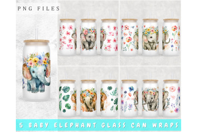 Baby Elephant Libbey Glass Can Wraps, 16 Oz Glass Can Sublimation PNG
