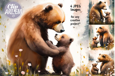 Mother Bear Baby Cub Painting Artwork 4JPEG Images Set Wall Art  Decor