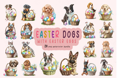 Easter Dogs Watercolor clipart Bundle