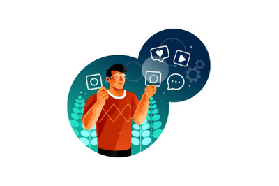 Man with social media app logo