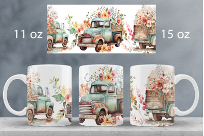 Spring floral mug wrap Vintage truck mug sublimation png