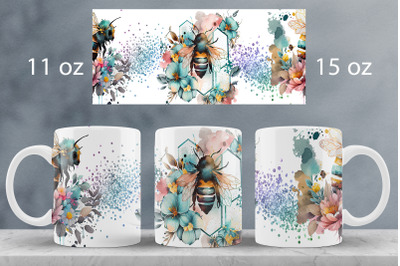 Bee mug wrap design Floral mug sublimation png Honey bees