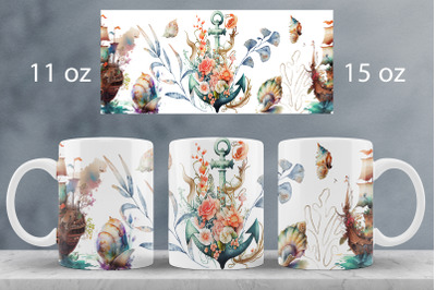 Ocean mug wrap| Marine mug sublimation png |Sea mug design