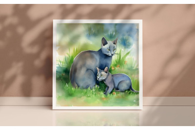 Mother Russian Blue Cat Background