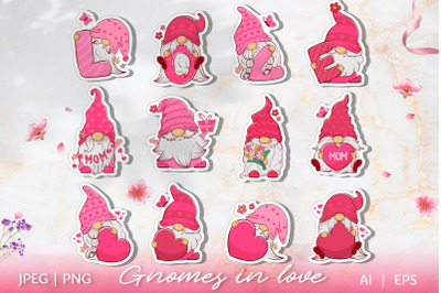 Cute Gnome Mother&#039;s Day Stickers | 12 Gnome in love