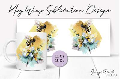 Bee Mug Wrap Sublimation Design, Coffee Mug Sublimation Wrap