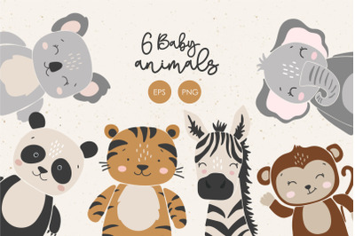 6 Baby animals clipart, Boho abstract animals, Digital nursery element