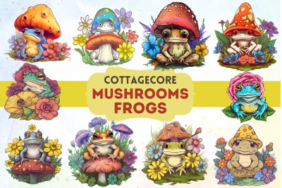 Cottagecore Mushrooms Frog Clipart