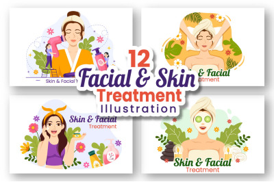 12 Facial and Skin Treatment Illustration