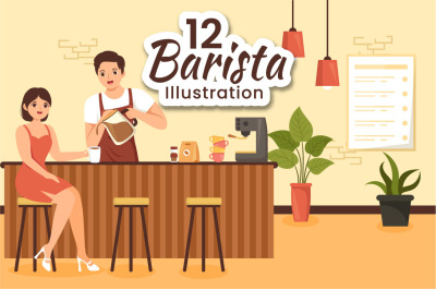 12 Barista Making Coffee Illustration