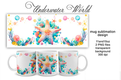Sublimation mug design Underwater world, PNG file