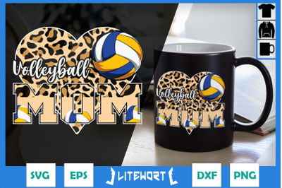 Volleyball Mom Leopard Heart