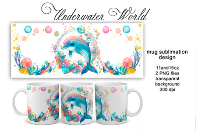 Sublimation mug design cute dolphin, PNG file
