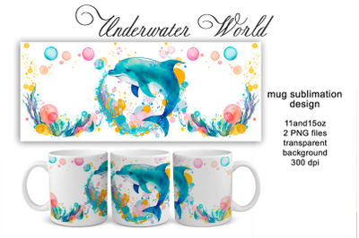 Sublimation mug design cute dolphin, PNG file