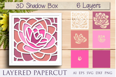 Shadow box with flower svg, 3d layered papercut