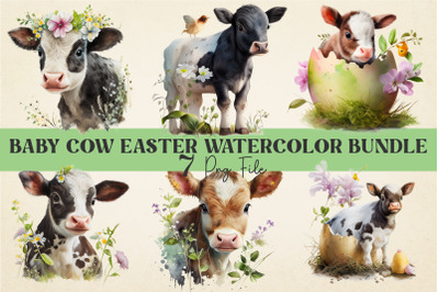 Baby Cow Easter watercolor Bundle, Sublimation PNG 7 File