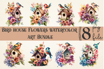 Bird house Flowers watercolor Bundle, Sublimation PNG File