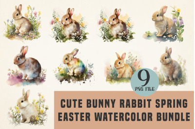 Cute Bunny Rabbit Spring Easter watercolor Bundle, 9png file