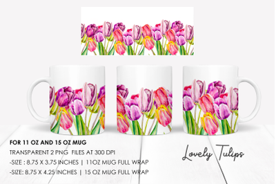 Tulips Floral Mug sublimation design Watercolor PNG