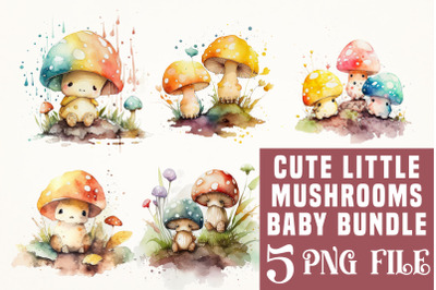 Cute little mushrooms baby watercolor Sublimation Bundle,