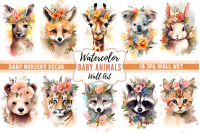 Watercolor Baby Animals Nursery Wall Art Prints