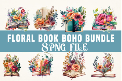 Floral Book Boho watercolor Sublimation Bundle, 8 png file