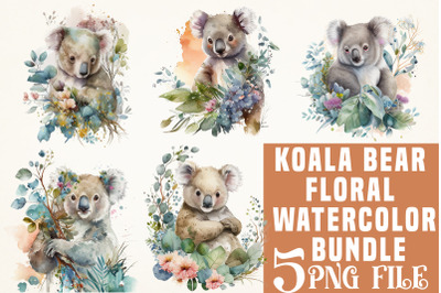 Koala Bear Floral watercolor Sublimation Bundle,
