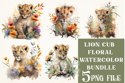 Watercolor Floral Baby Lion Sublimation Bundle