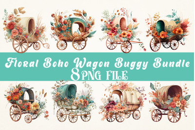 Watercolor Floral Boho Wagon Buggy Sublimation Bundle