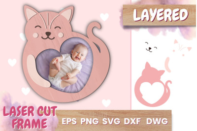 Cat Photo Frame SVG | Papercut animals | Shadowbox