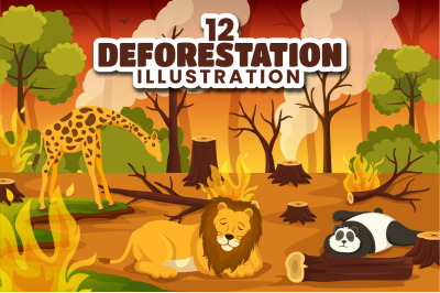 12 Deforestation Vector Illustration