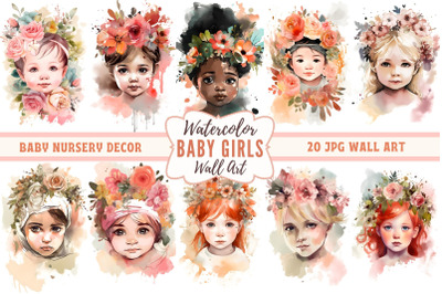 Watercolor Floral Baby Girl Wall Art