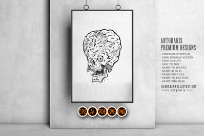 Scary skull face horror brain illustrations silhouette