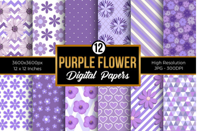 Purple Flowers Pattern Digital Papers