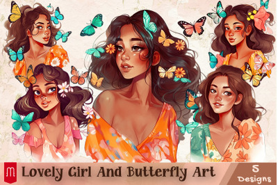 Lovely Girl And Butterfly Art Bundle