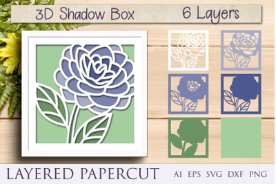 3d shadow box with flower, layered paper cut svg