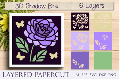 Flower layered paper cut&2C; 3d shadow box svg