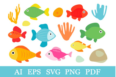 Collection Colorful fish SVG. Undersea world SVG. Coral SVG